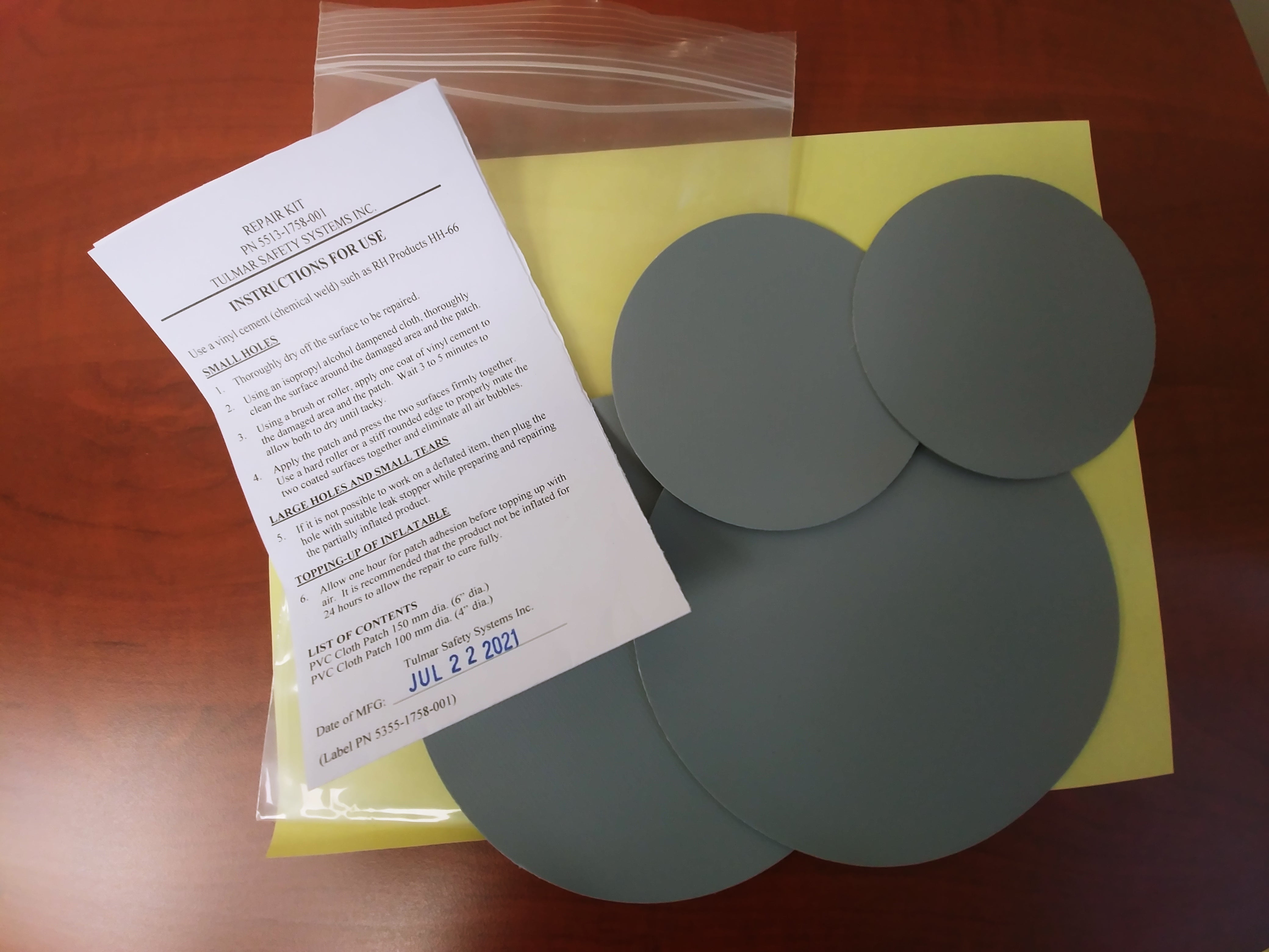 Evacuation Dry Training Slide Repair Kit - P/N 5513-1758-001